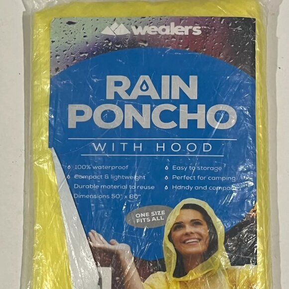 Wealers Rain Poncho with Hood, Adult Emergency Waterproof One Size Yellow - Picture 1 of 2